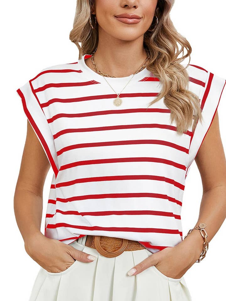 NINEXIS - Wholesale T-Shirt - Women's - CWTBLS0865_ROUND NECK STRIPED RAGLAN SLEEVE T-SHIR