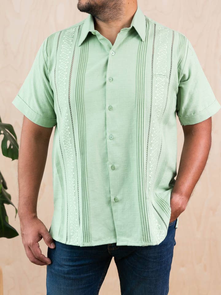 SIDREY Men's Mexican Guayabera Rejilla Shirt - Fern Green for wholesale by SIDREY