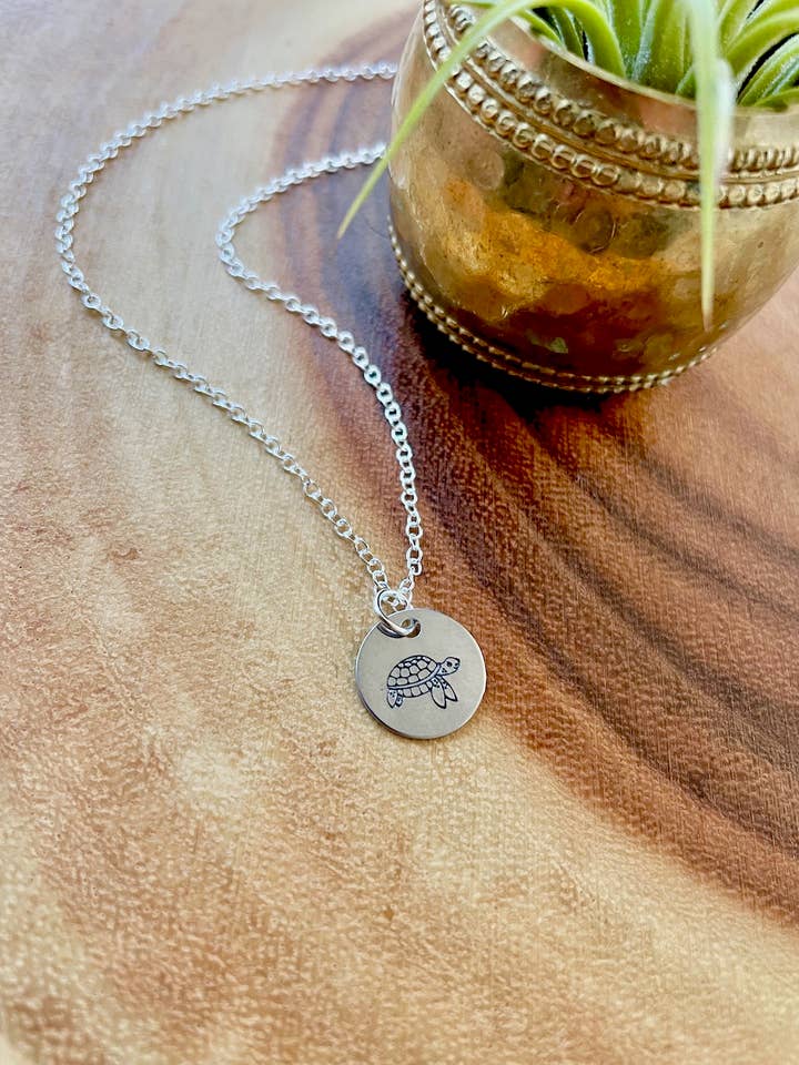 Save The Sea Turtles Hand Stamped Necklace for wholesale by Adventures in Bloom
