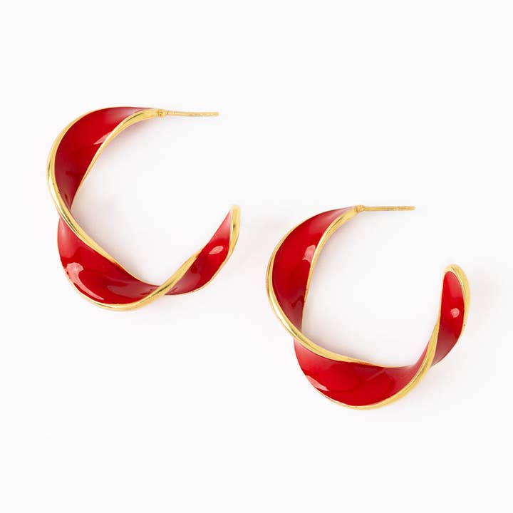 Vanessa Twisted Enamel Hoop Red Wholesale for wholesale by INK + ALLOY