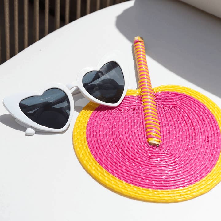 Handwoven Fan - Pink and Yellow for wholesale by La Basketry