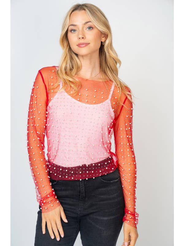 White Birch - Wholesale Blouse - Women's - T24705 Long Sleeve Metalic Mesh Top14