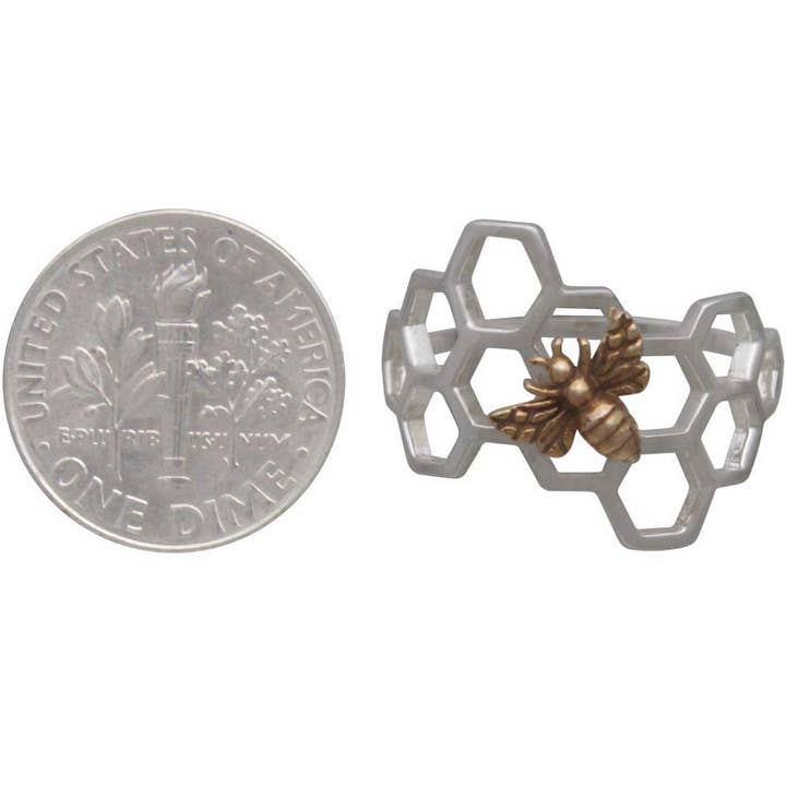Nina Designs - Wholesale Band/Stacked Ring - Sterling Silver Honeycomb Ring with Bronze Bee