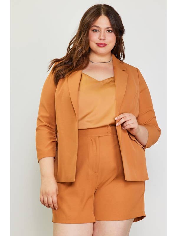 SKIES ARE BLUE - Wholesale Blazer - Women's - Plus Size Recycled Poly Shirred Sleeve Blazer
7