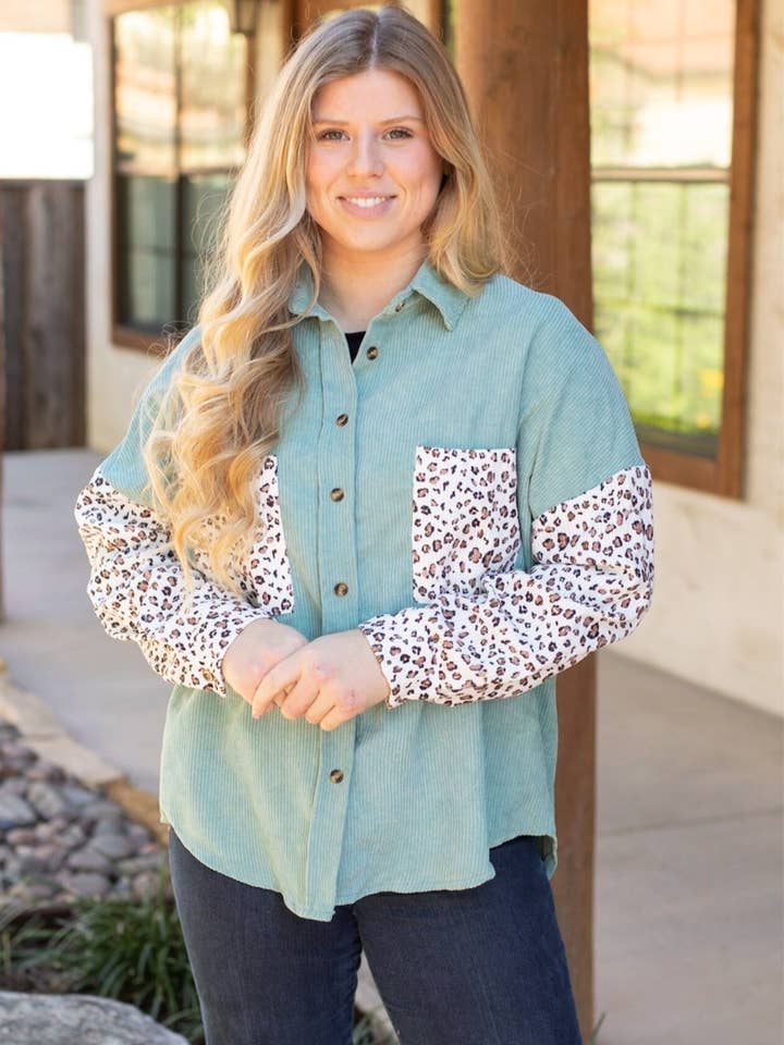 CORDUROY JACKET LEOPARD SLEEVE for wholesale by DESHENG ENTERPRISE