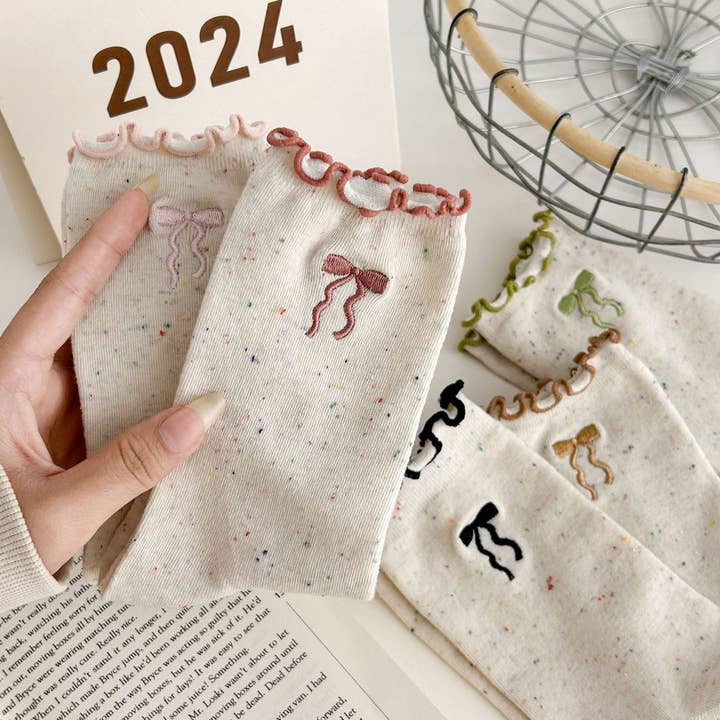 ACCITY - Wholesale Socks - Women's - Ruffle Bows Embroidered Socks For Women_CWMS13496