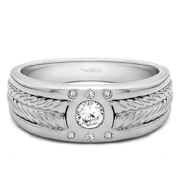 .31 CT Engraved Shank Burnished Solitaire Rings 925 Silver for wholesale by TwoBirch