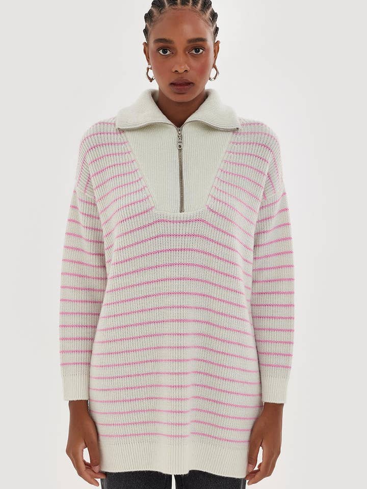 Camisola de Gola Larga Lurex Malha Rosa por atacado de Kadriye Baştürk