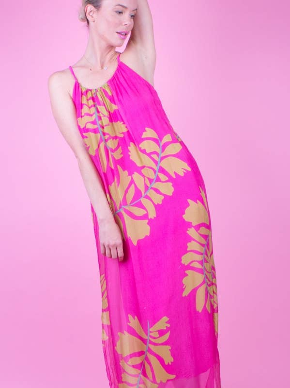 Gigi Moda - Wholesale Dress - Women's - Leaf Print Spaghetti Strap Silk Dress7