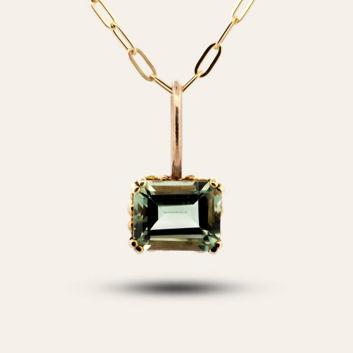 Solid Gold Large Green Quartz Necklace - Giselle for wholesale by Dainty London