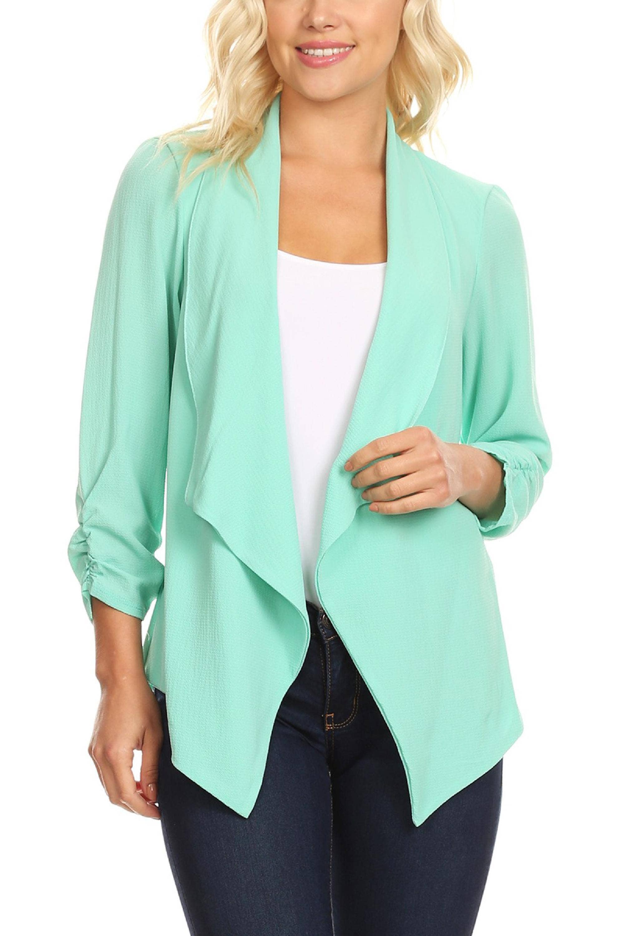 MOA COLLECTION - Wholesale Blazer - Women's - Women's Woven Casual Relaxed Fit Open Front Blazer Jacket27