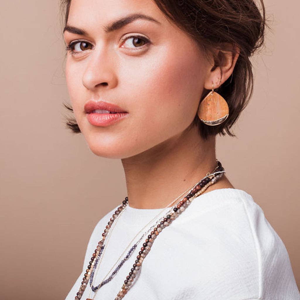 Scout Curated Wears - Wholesale Dangle Earrings - Stone Dipped Teardrop Earring - Howlite/Gold2