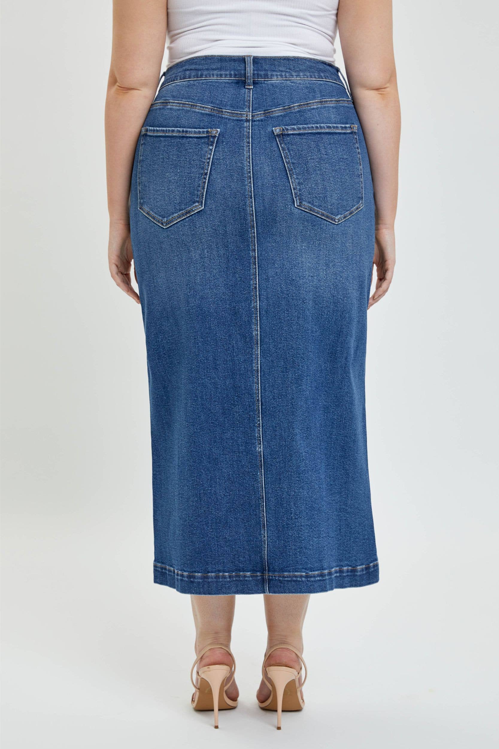 Cello Jeans - Wholesale Skirt - Women's - Plus Classic Denim Maxi Skirt [AM59019DKP]5