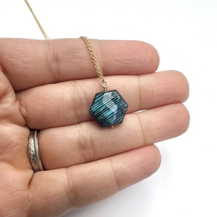 Simple Necklace - Labradorite, Gold, Hexagon for wholesale by Mrs. Robinson's Affair
