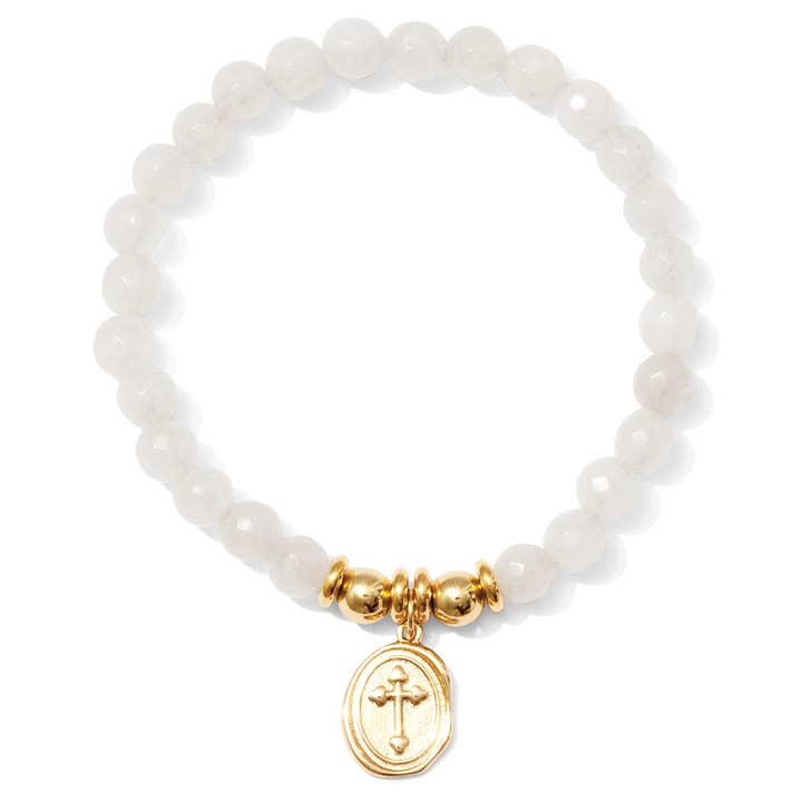 Splendid Iris - Wholesale Charm/Dangle Bracelet - Stretch Stone Bracelet With Oval Cross Charm