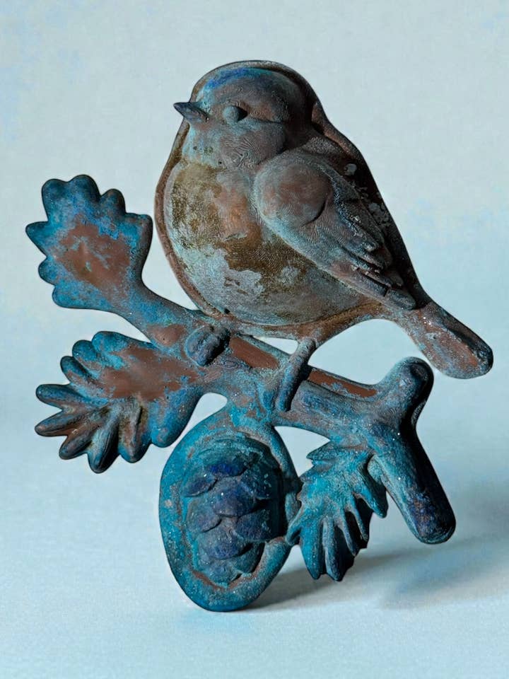 Patina Robin Magnets for wholesale by Maine Pottery Company