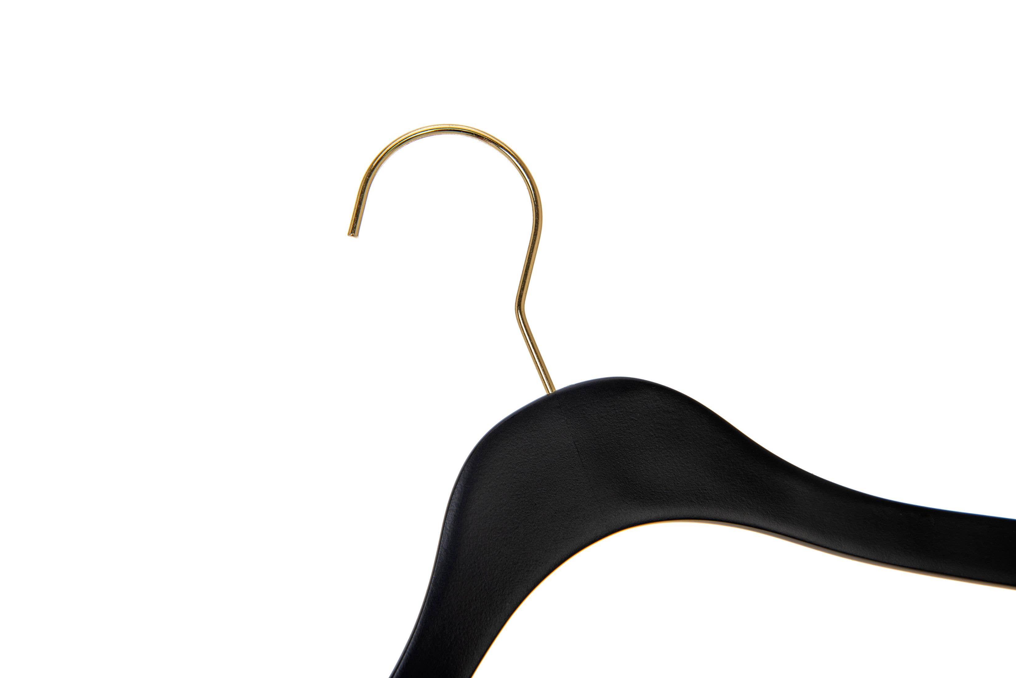 Quality Hangers - Wholesale Clothes Hangers - WS70 Ultra Slim Suit Hangers with Pant Bar Black/gold - 5PK16