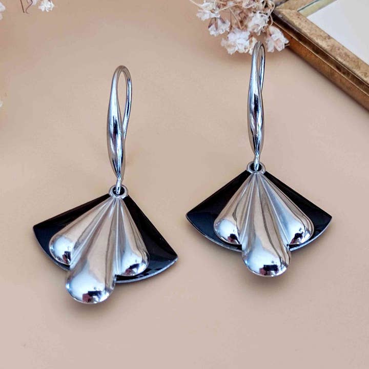 Retro-chic Fächer-Ohrringe Die Harmonische Schwarz für den Großhandel von Sophie Bijoux