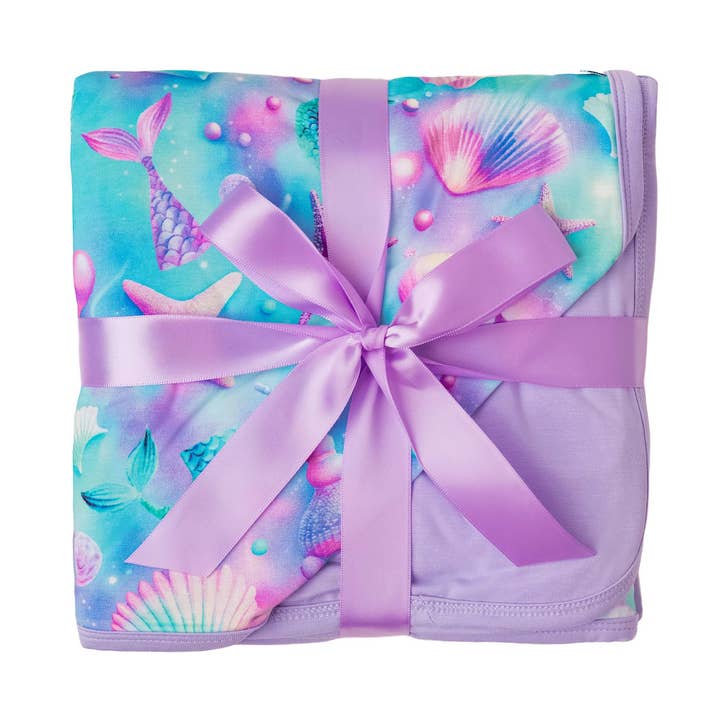Magical Mermaid Shells | Double Layer Bamboo Toddler Blanket for wholesale by Little Popp Crew