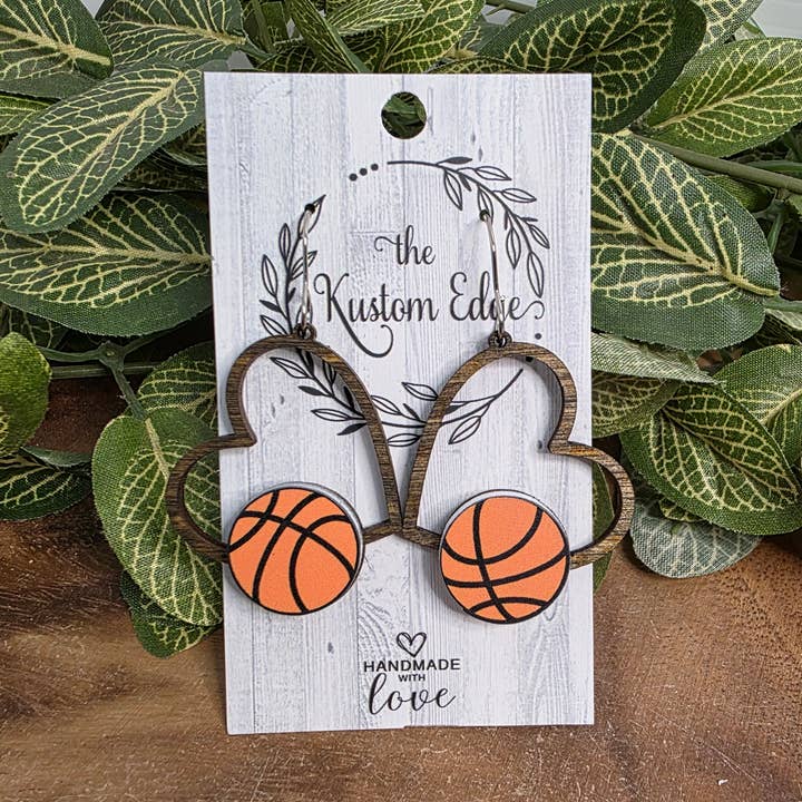 Baseball Heart Dangle Earrings, Sports Jewelry, Sports Mom for wholesale by The Kustom Edge