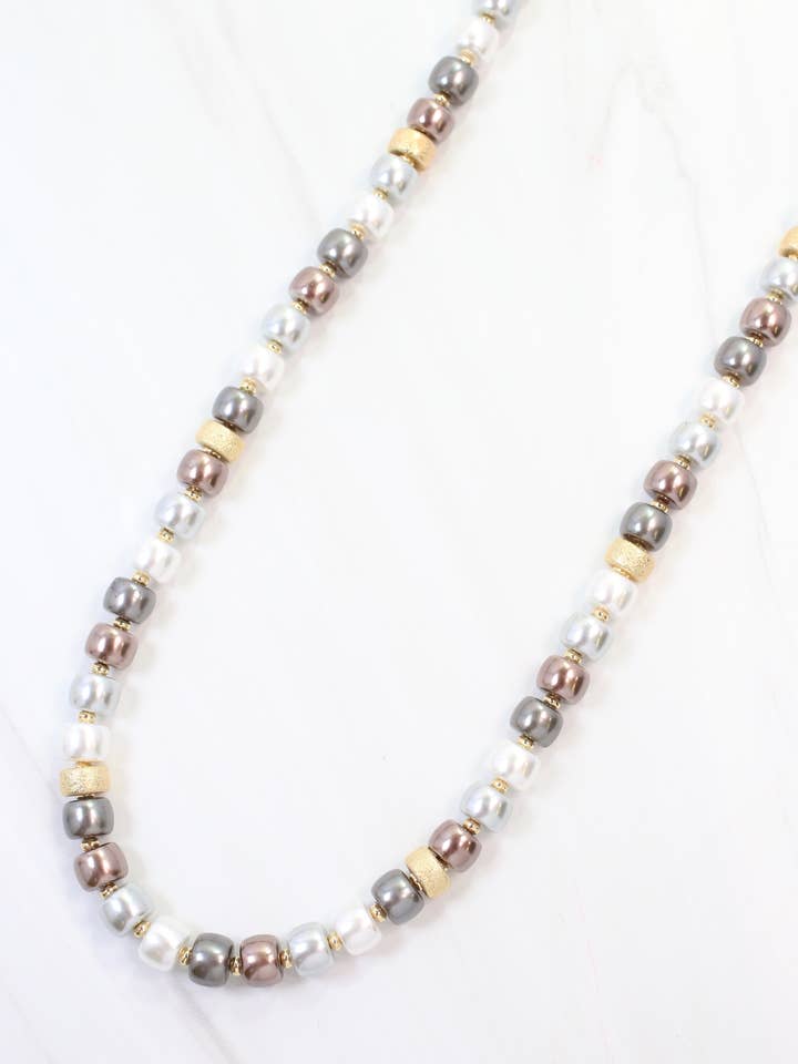 Cordova Glass Beaded Necklace Pearl Gunmetal for wholesale by Caroline Hill
