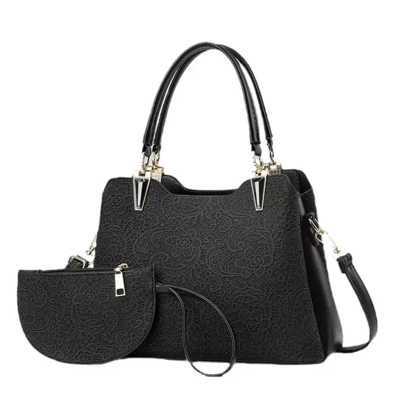 Superbia - Venta al por mayor Bolso con asas - Mujer - Bolso mediano con estampado de encaje, múltiples bolsillos y asa superior + monedero gratis A96970