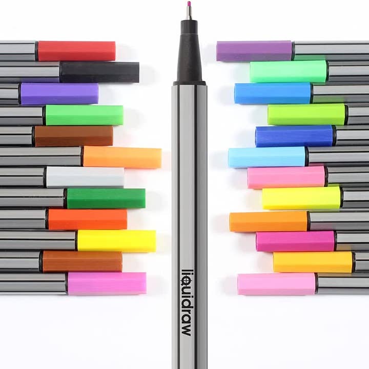 Liquidraw - Vendita all'ingrosso Penne - Set di 24 penne colorate Liquidraw Fineliner, penne a punta fine 0,4 mm colori assortiti, penne colorate Fineliner.6