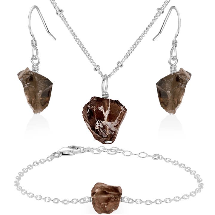 Luna Tide - Wholesale Jewellery set - Raw Smoky Quartz Crystal Jewellery Set8