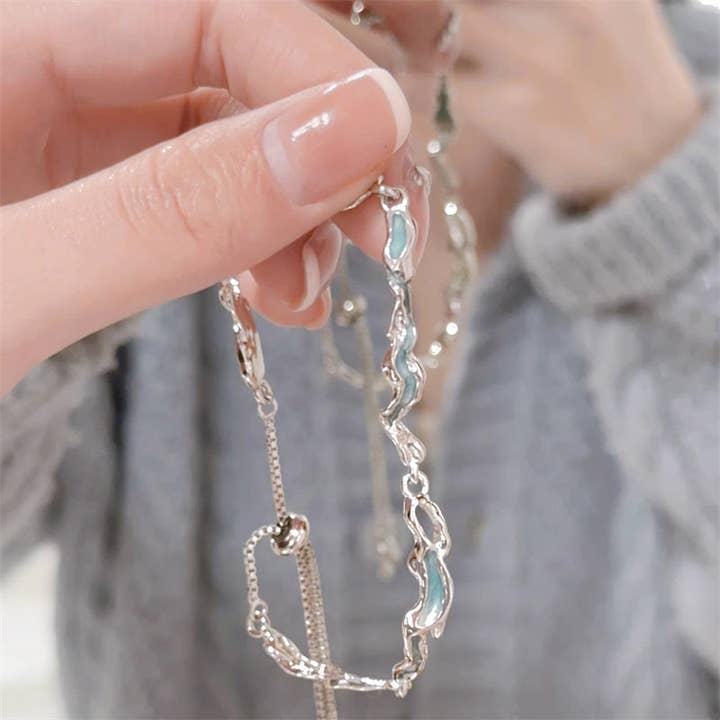 Perimade & Co. LLC - Wholesale Link & Chain Bracelet - Dainty Blue Enamel Ocean Sea Wave Bracelet in Solid Copper1