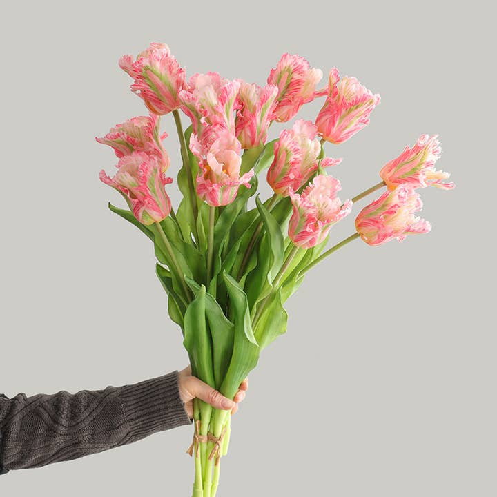 ACNITE(We cover U.S. import duties) - Wholesale Artificial Flowers - 3 flowers artificial tulips bunch real touch Parrot tulips9