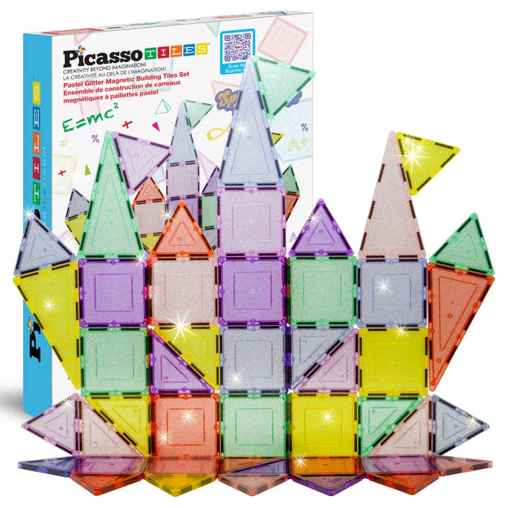 PicassoTiles 48pc Glitter Magnetic Tile Building Set for wholesale by PicassoTiles