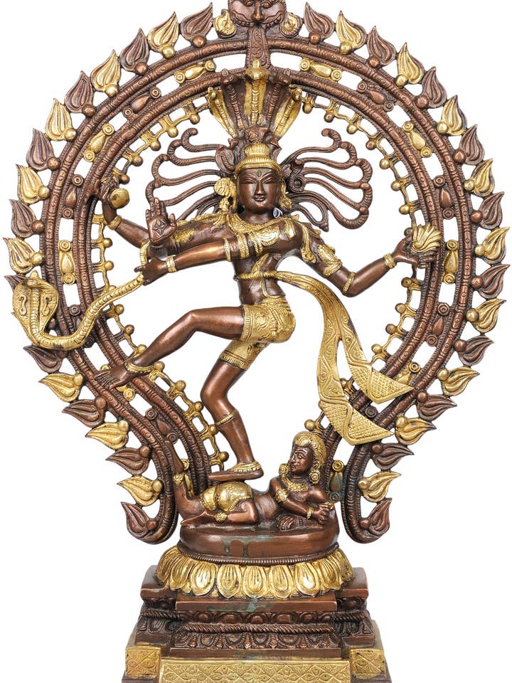 Nataraja 22" em tons castanhos e dourados em latão | Feito à mão por atacado de Exotic India Art