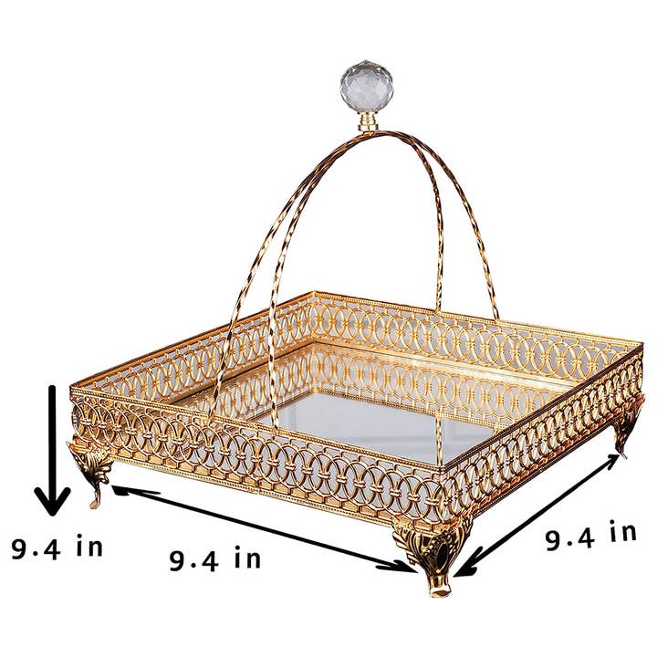 Hakan - Wholesale Decorative Tray - Square Decorative Perfume Organizer for Dresser, Gold, 9.4"1