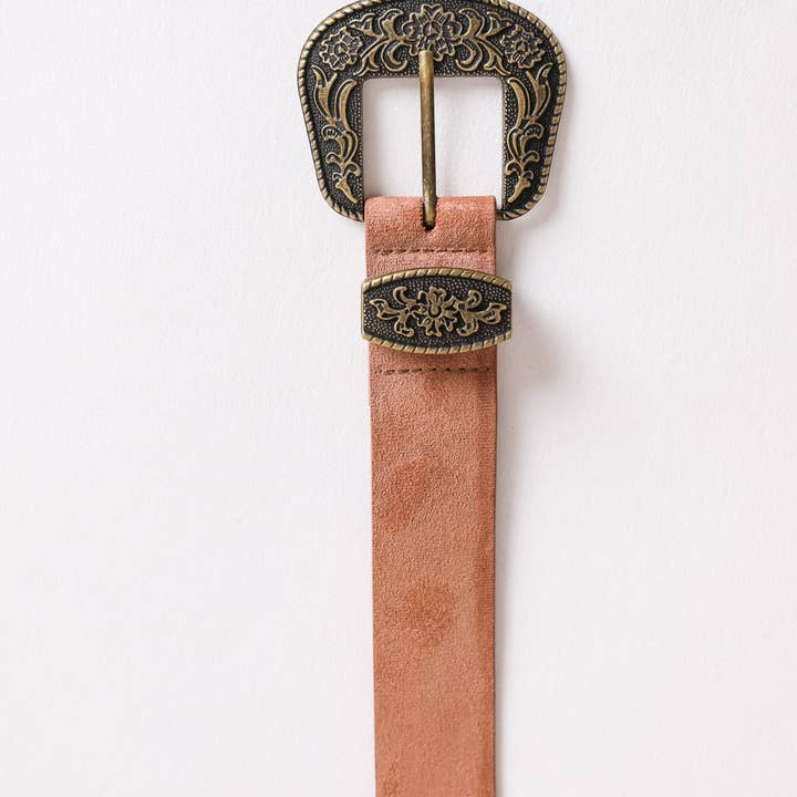 Leto Accessories - Wholesale Belt - Women's - Suede Antique Gold Western Buckle Belt