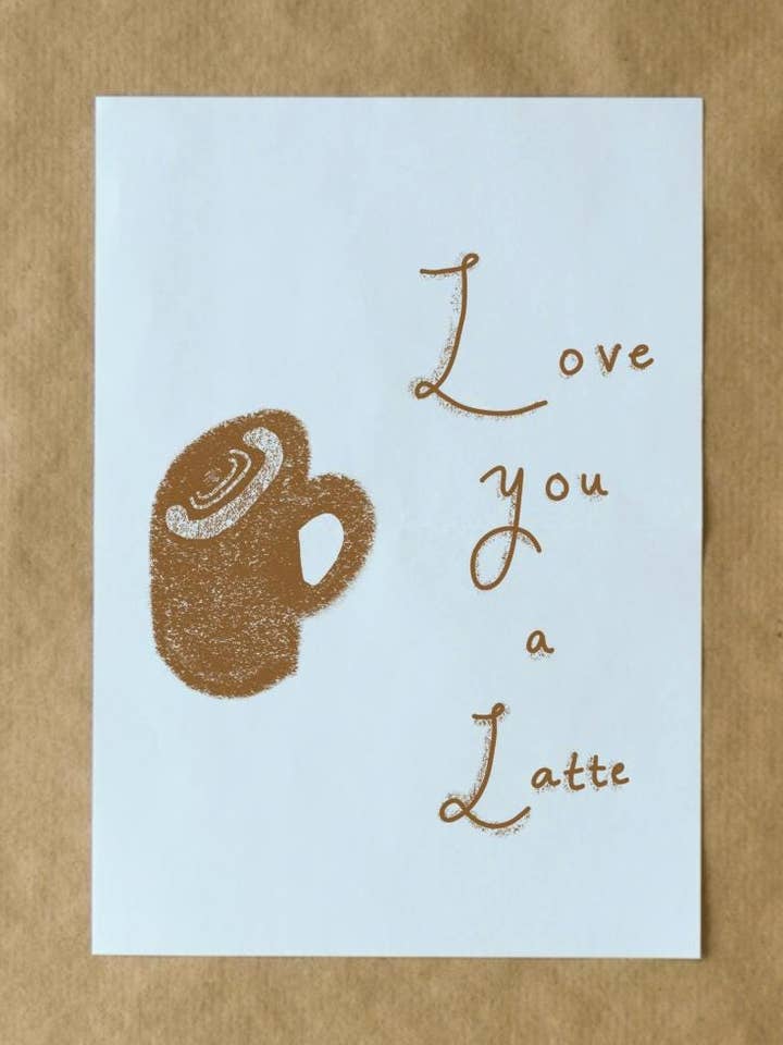Love You a Latte Valentine's Day Funny Pun Greeting Card for wholesale by semiserious studio