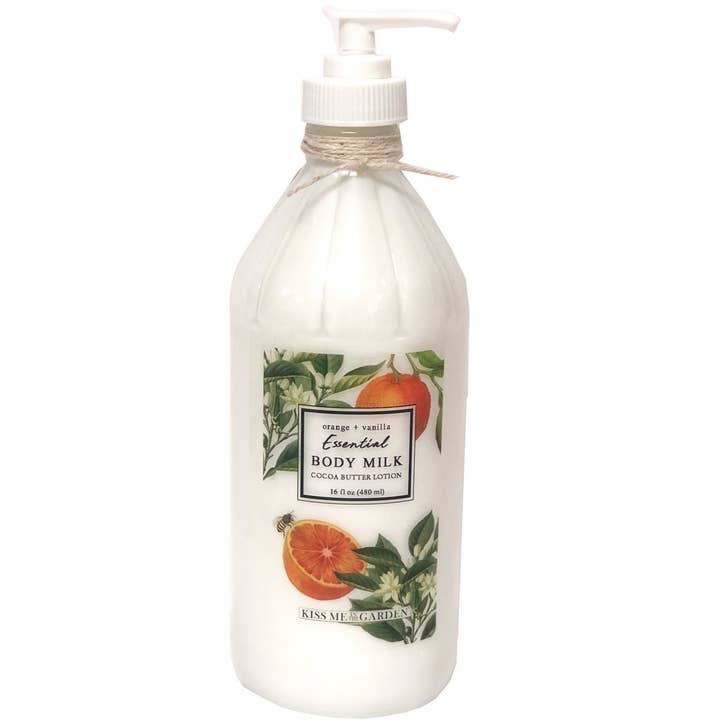 Orange Vanilla Cocoa Butter Body Milk 16 oz for wholesale by Kiss Me in the Garden