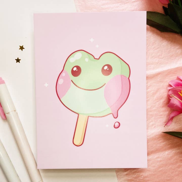 Froggy Ice Cream Postkort/Print for engroshandel hos Chuchu Illustrations