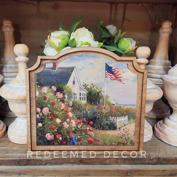 Redeemed Decor - Wholesale Decorative Tabletop Object - Provincial Patriotic Beach House Framed Art