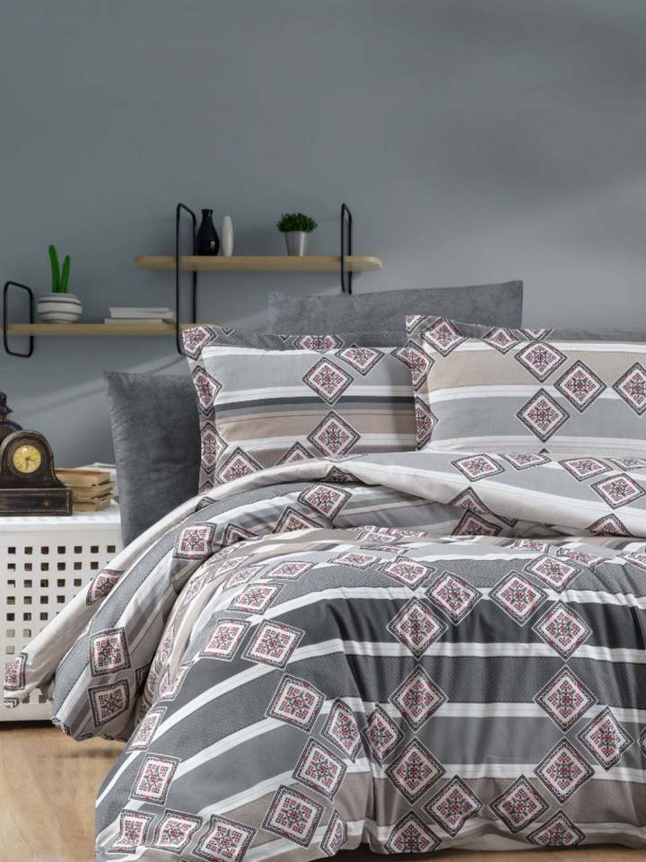 Parure de lit 4 pièces Grey Squares pour la vente par SannasDecor