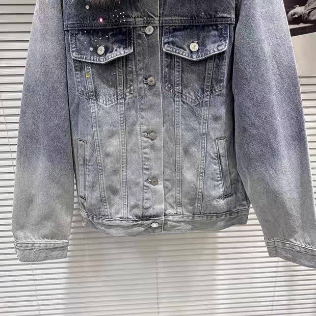 Productseeker - Wholesale Spijkerjack/spijkerjas - Dames - CT142 2025 Winter Gradient Spijkerjas met Vossenbontkraag7