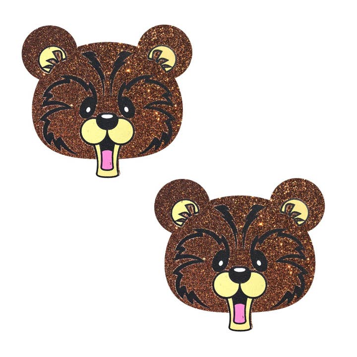 Grizzo Bear Brown Glitter Nipple Cover Pasties for wholesale on Faire