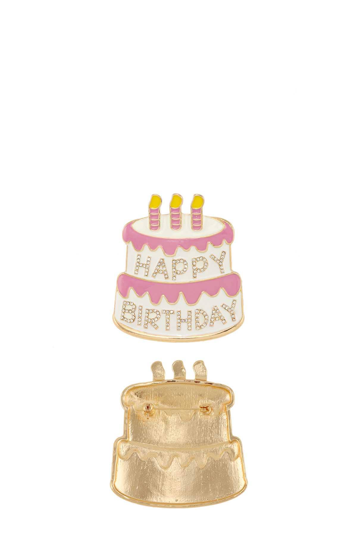 Gold clear HAPPY BIRTHDAY CAKE BROOCH YM2100 for wholesale on Faire0