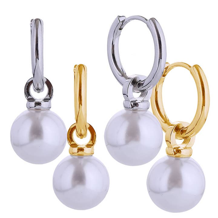 14K Gold Dipped Pearl Charm Huggie Earrings for wholesale by Fashion City