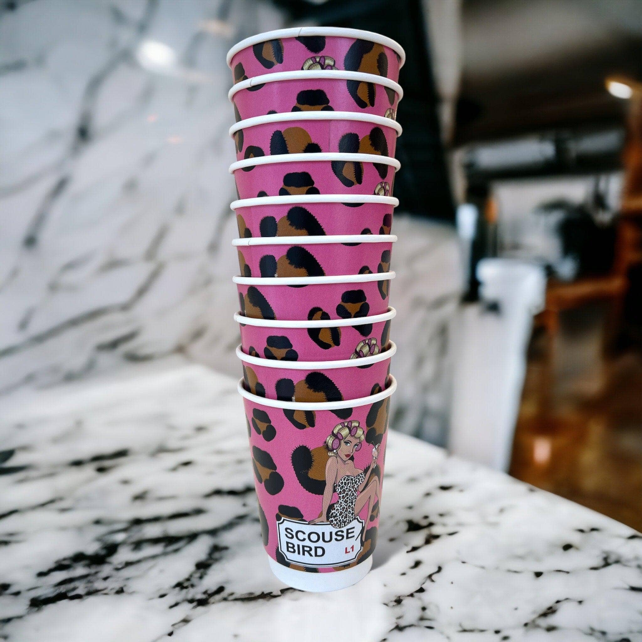 Scouse Bird Shop – wholesale Disposable cup – Scouse Bird Disposable Hot Drink Leopard Print Cup - Pack Of 51
