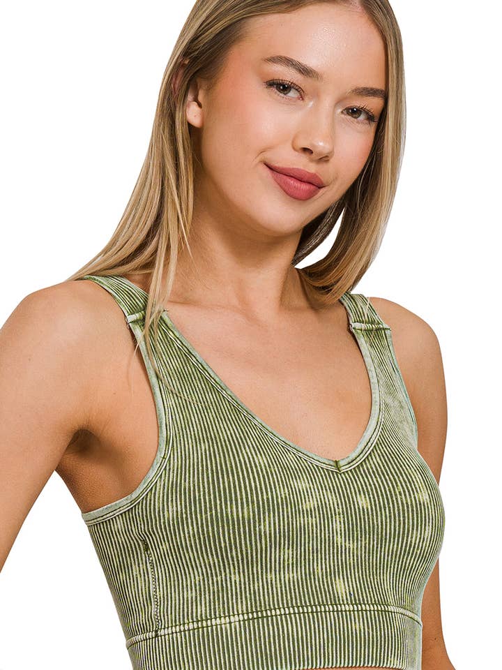 ...SI-25951 Stone Washed Ribbed Bra Padded V Neck Tank Top for wholesale by 42POPS