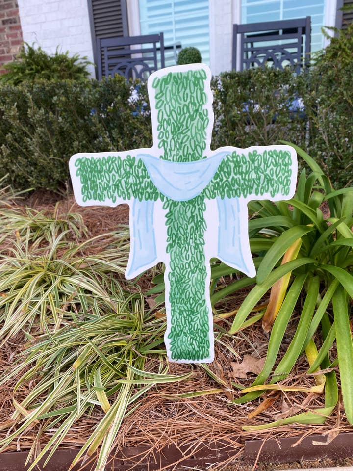 Watercolor Boxwood Easter Cross for wholesale by Lovely Reese