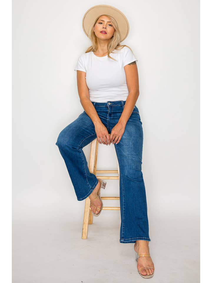 Blue PLUS SIZE HIGH RISE STRAIGHT LEG JEAN #BT5002X for wholesale on Faire12