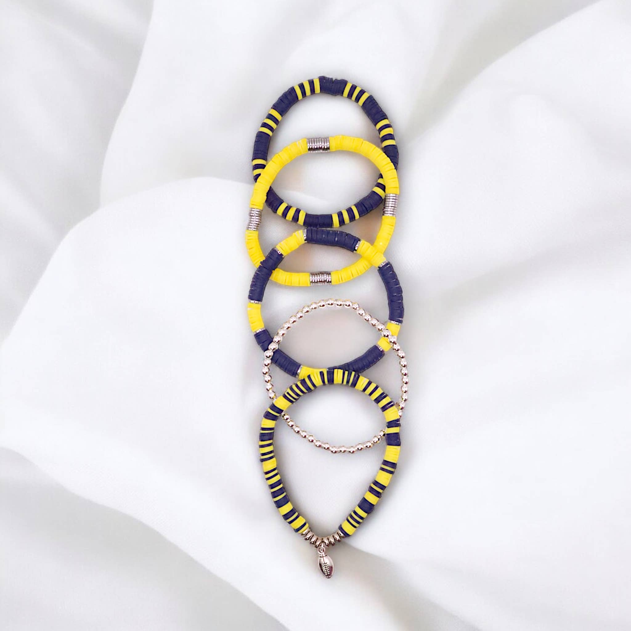 Fish Towne Designs, LLC - Wholesale Jewelry Set - Navy Blue and Yellow Game Day Bracelet Stack5