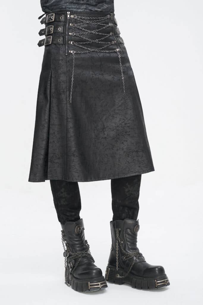 Black SKT186 - PU pleather kilt with chains for wholesale on Faire2