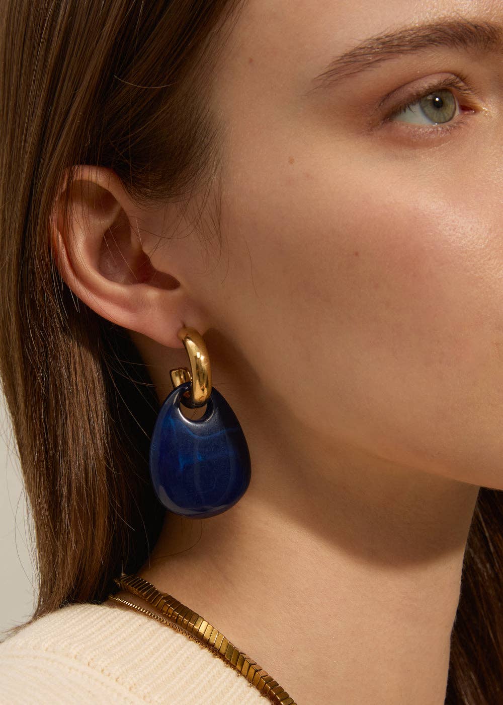 NALI' - Wholesale Dangle Earrings - ADA S. STEEL RESIN EARRINGS GOLD/BLUE - N64